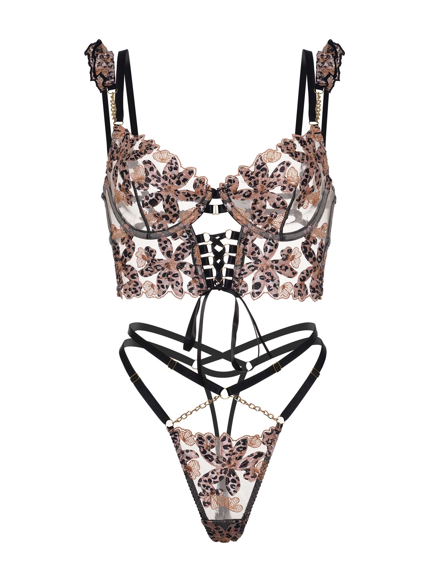 Leopard Flower Lace Lingerie Set with Bra and Panties Hello.LA.Girl
